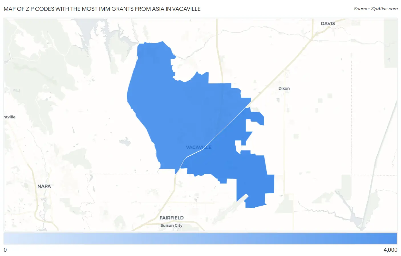 Zip Codes with the Most Immigrants from Asia in Vacaville Map