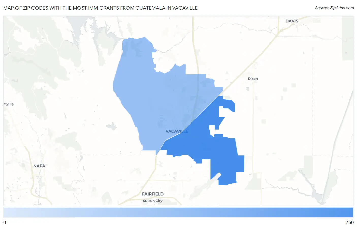 Zip Codes with the Most Immigrants from Guatemala in Vacaville Map
