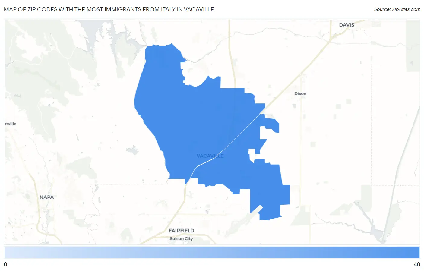 Zip Codes with the Most Immigrants from Italy in Vacaville Map
