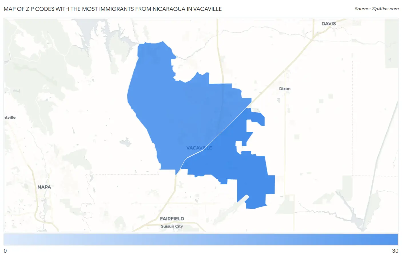 Zip Codes with the Most Immigrants from Nicaragua in Vacaville Map
