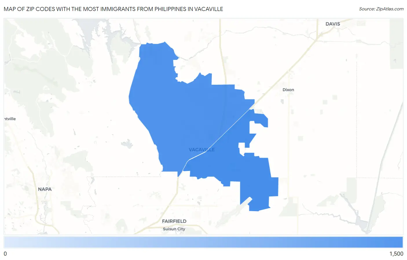 Zip Codes with the Most Immigrants from Philippines in Vacaville Map