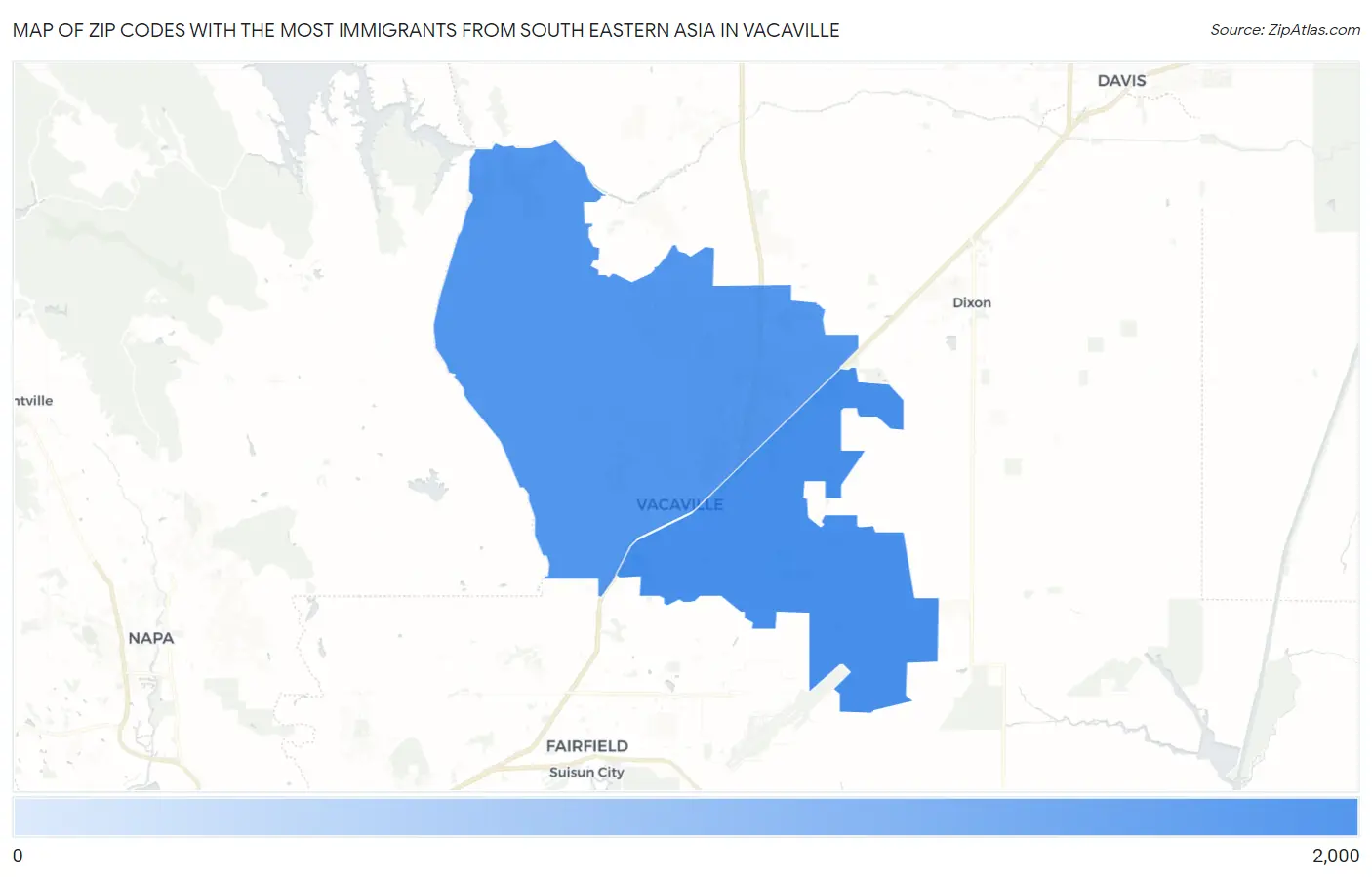 Zip Codes with the Most Immigrants from South Eastern Asia in Vacaville Map