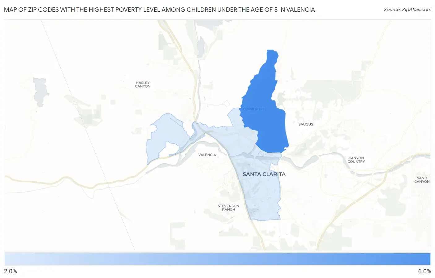 Zip Codes with the Highest Poverty Level Among Children Under the Age of 5 in Valencia Map
