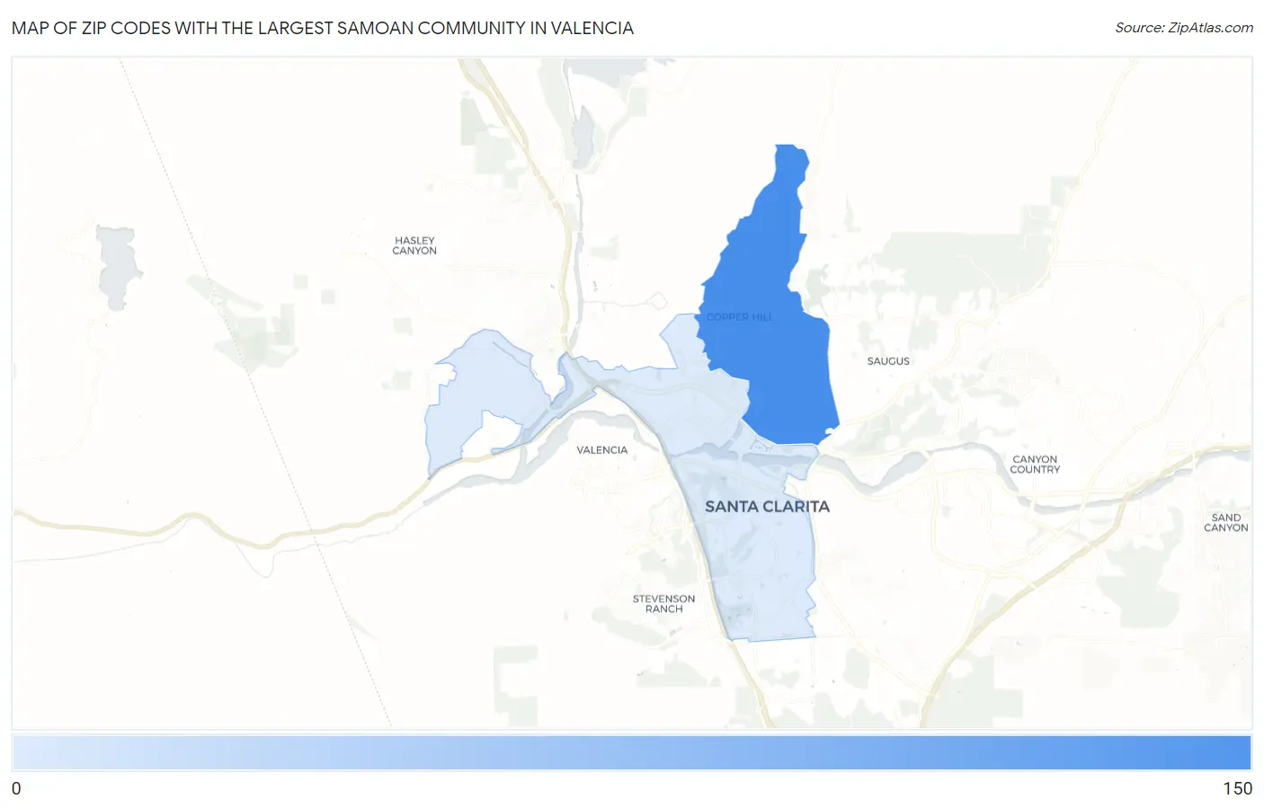 Zip Codes with the Largest Samoan Community in Valencia Map