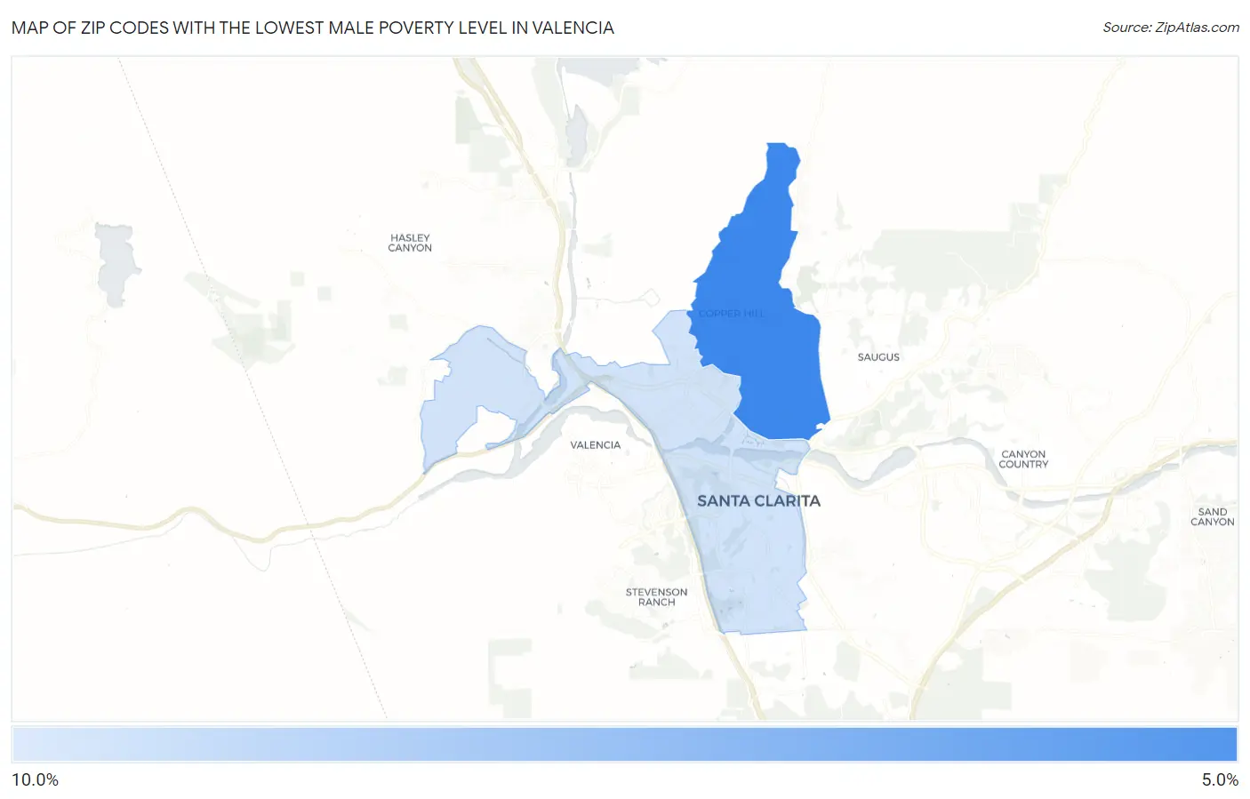 Zip Codes with the Lowest Male Poverty Level in Valencia Map