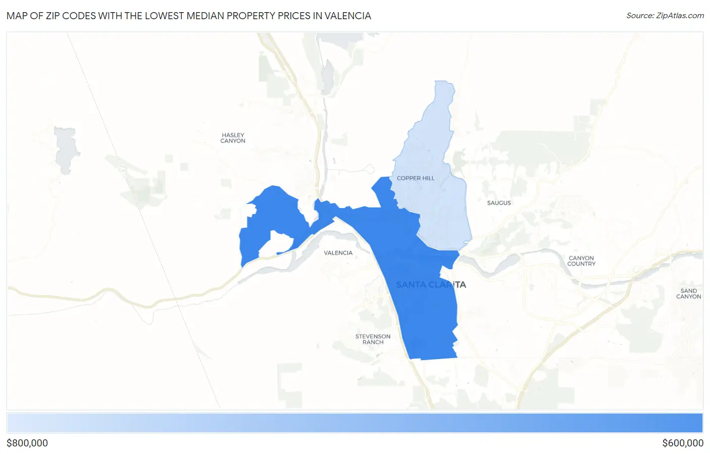 Zip Codes with the Lowest Median Property Prices in Valencia Map