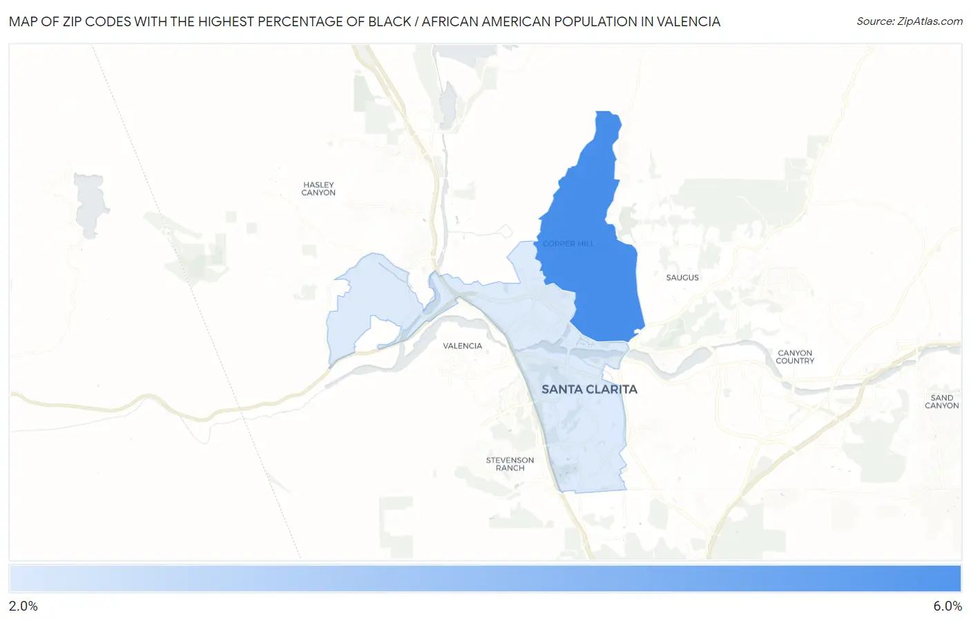 Zip Codes with the Highest Percentage of Black / African American Population in Valencia Map