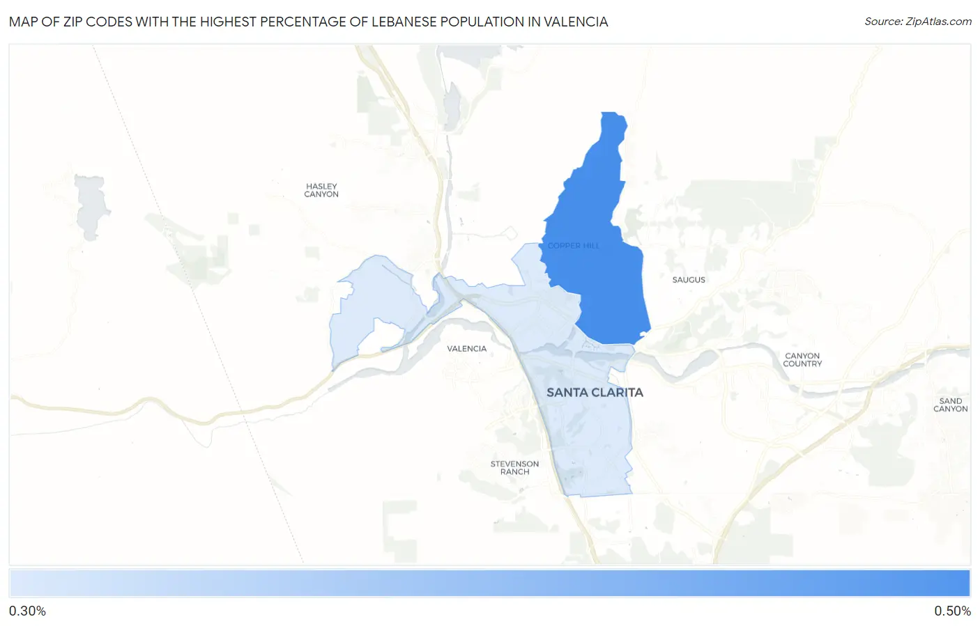 Zip Codes with the Highest Percentage of Lebanese Population in Valencia Map