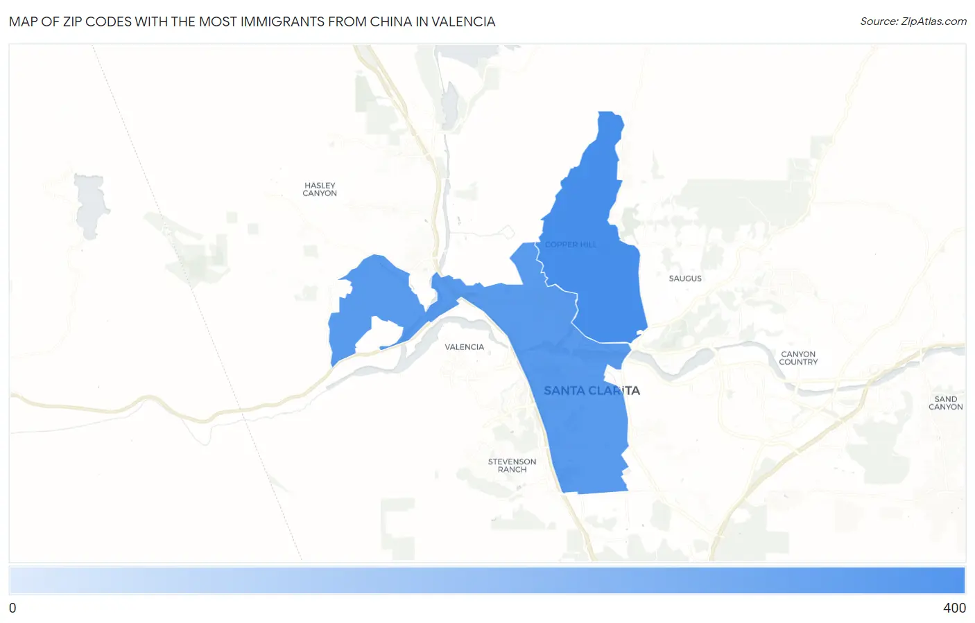 Zip Codes with the Most Immigrants from China in Valencia Map