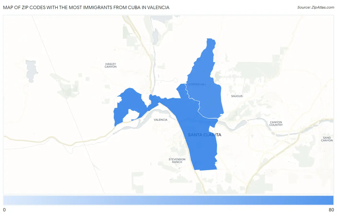 Zip Codes with the Most Immigrants from Cuba in Valencia Map
