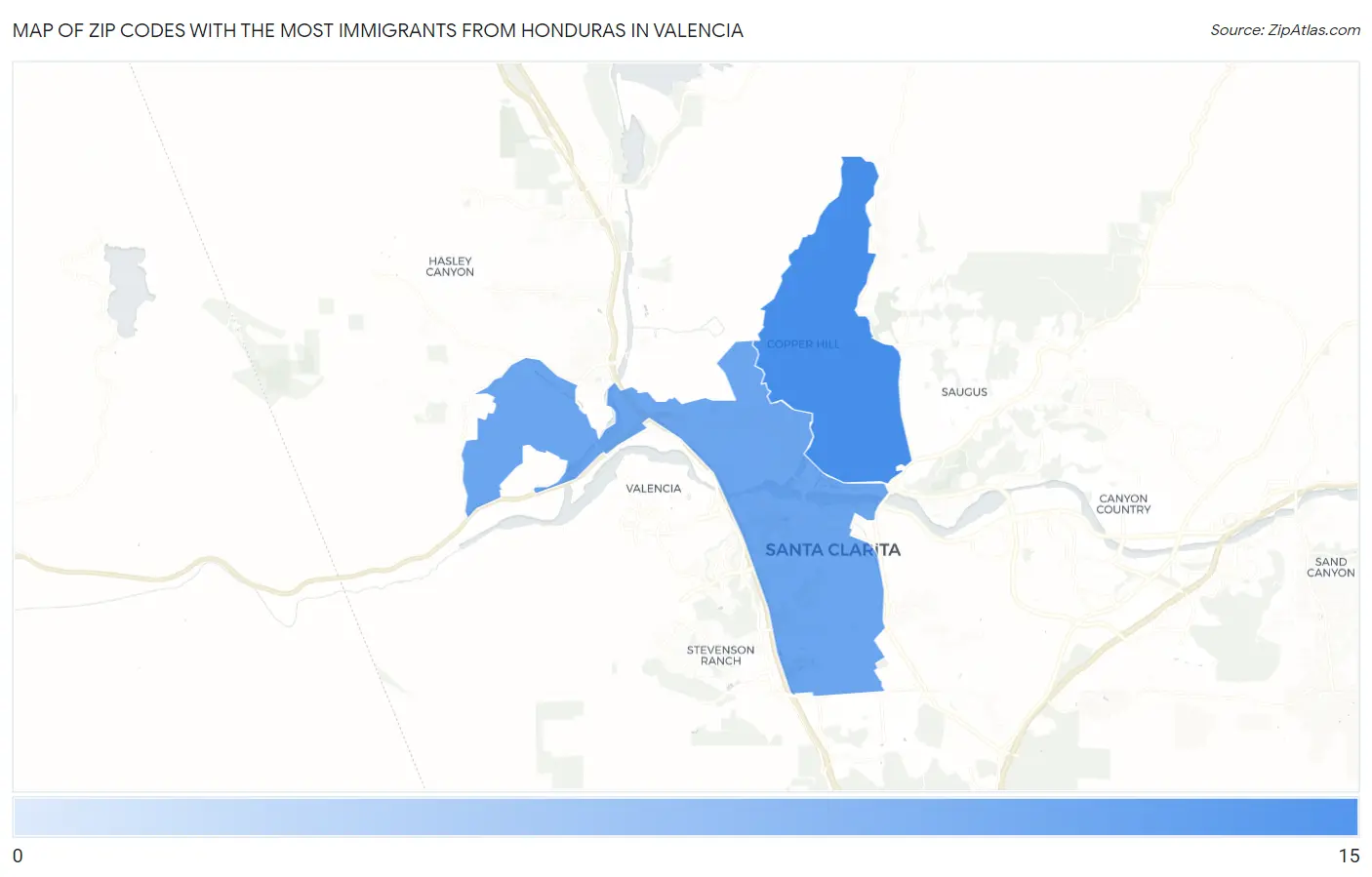 Zip Codes with the Most Immigrants from Honduras in Valencia Map