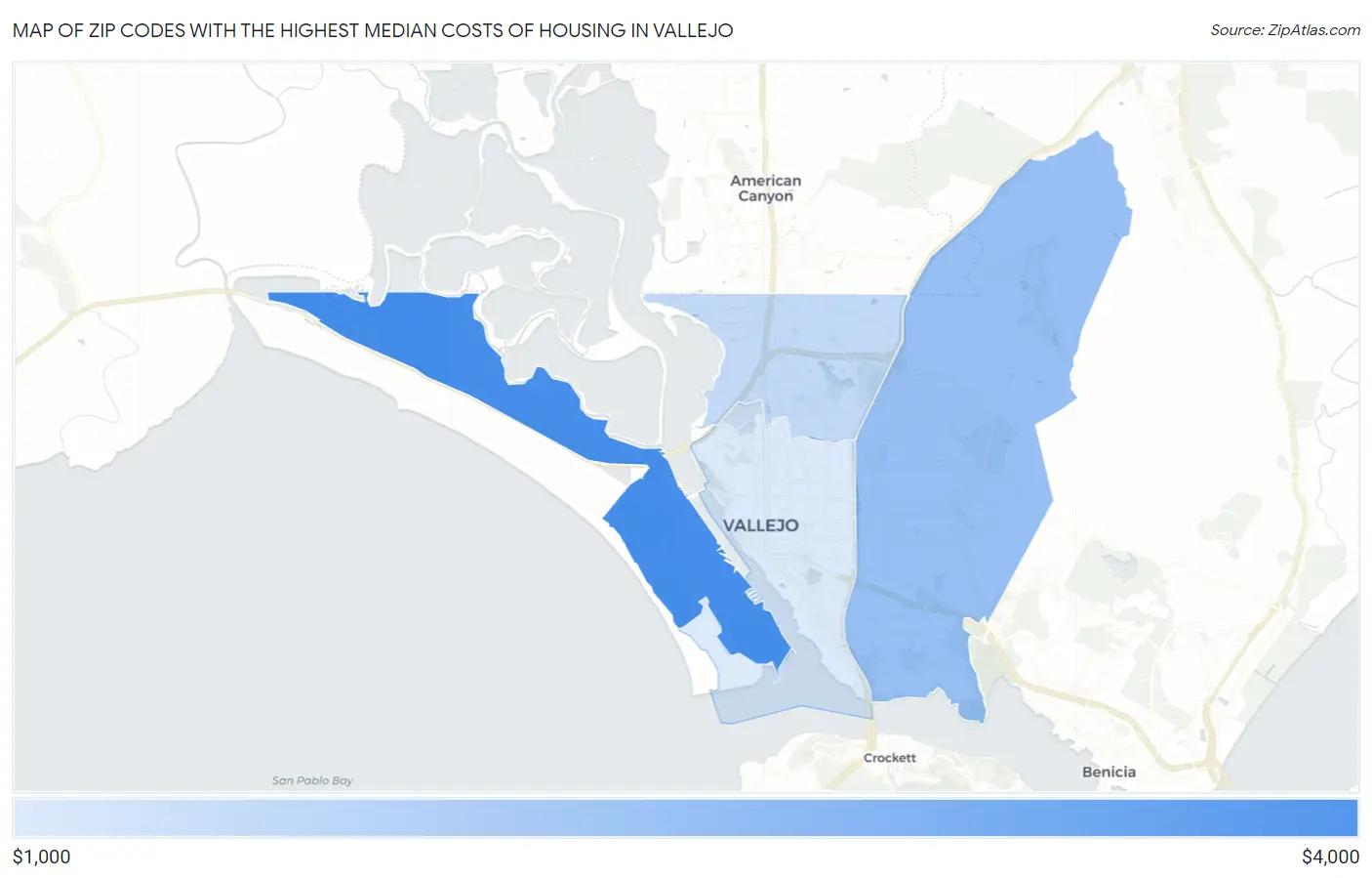 Zip Codes with the Highest Median Costs of Housing in Vallejo Map