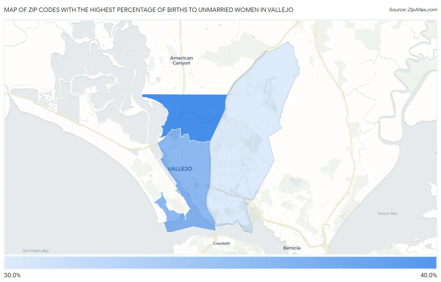 Zip Codes with the Highest Percentage of Births to Unmarried Women in Vallejo Map