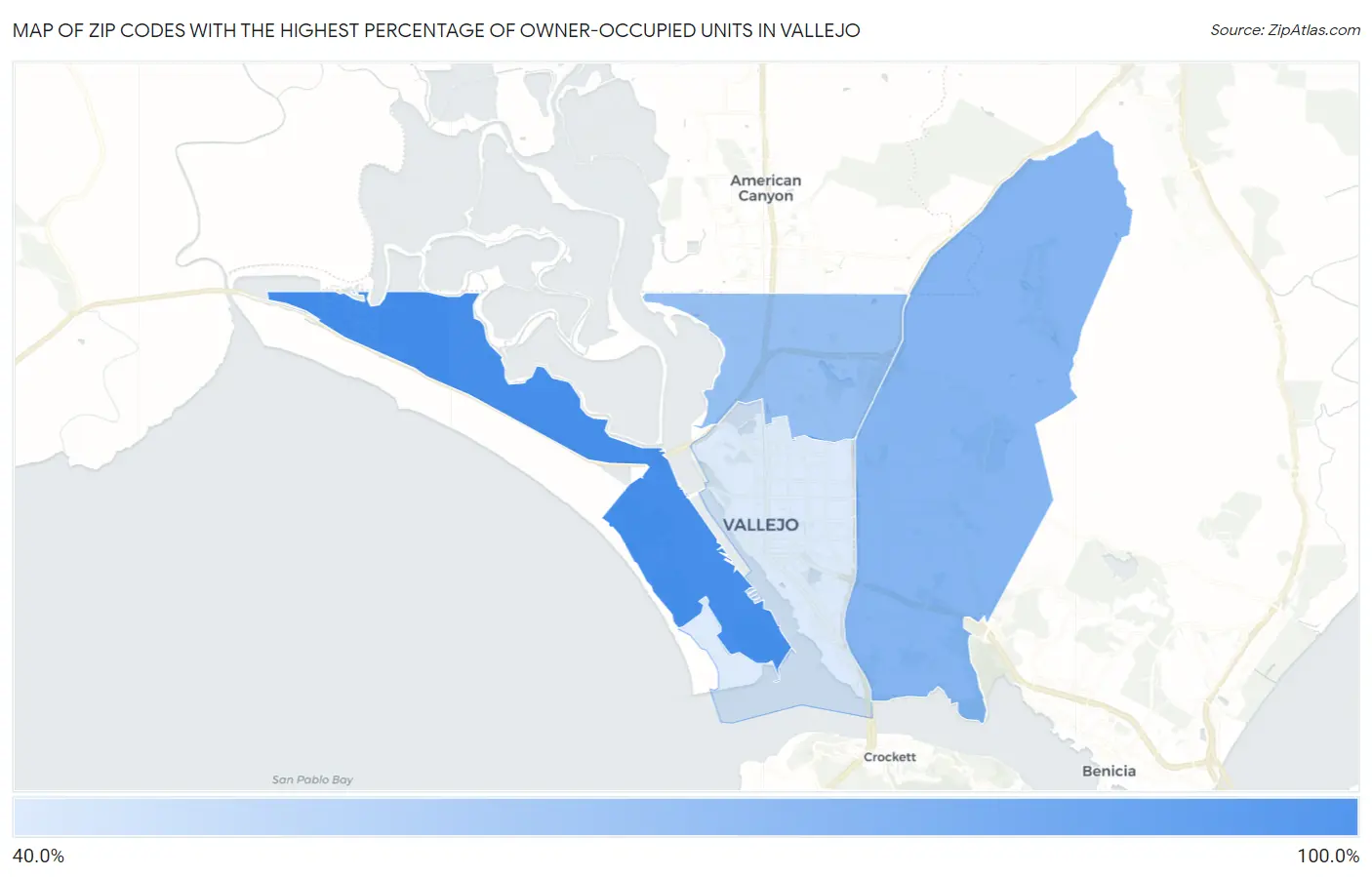 Zip Codes with the Highest Percentage of Owner-Occupied Units in Vallejo Map