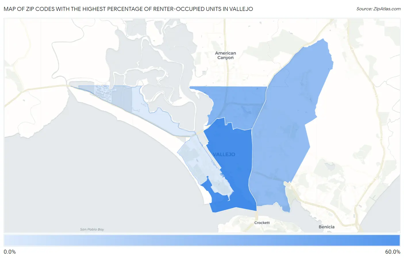 Zip Codes with the Highest Percentage of Renter-Occupied Units in Vallejo Map