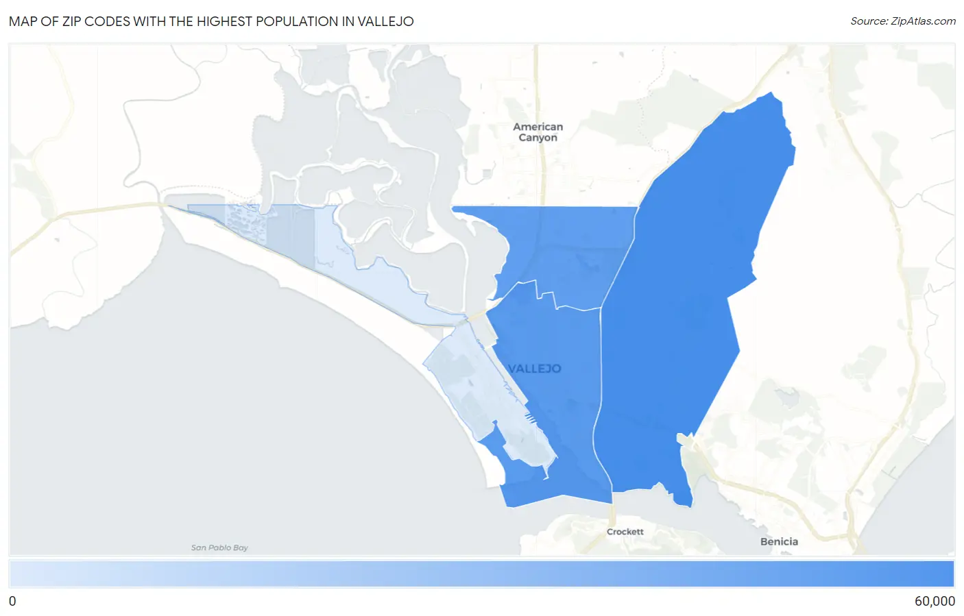 Zip Codes with the Highest Population in Vallejo Map