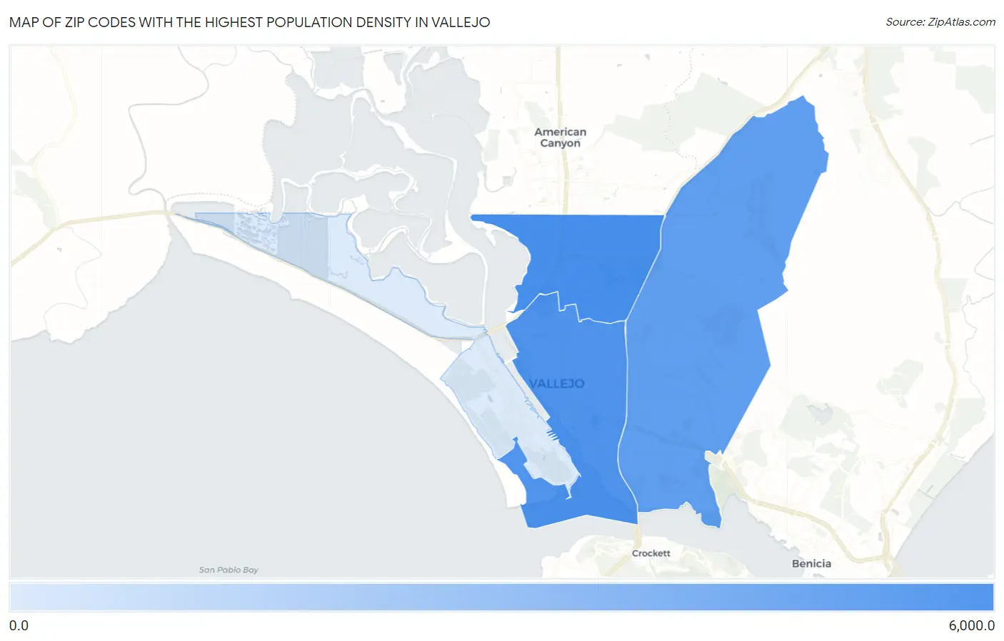 Zip Codes with the Highest Population Density in Vallejo Map