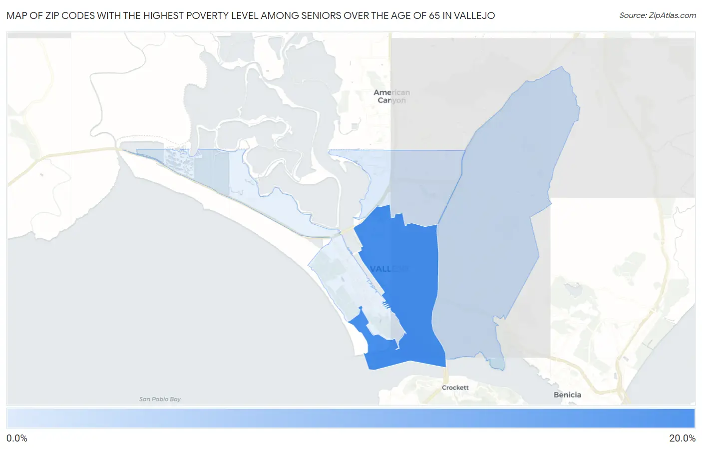 Zip Codes with the Highest Poverty Level Among Seniors Over the Age of 65 in Vallejo Map