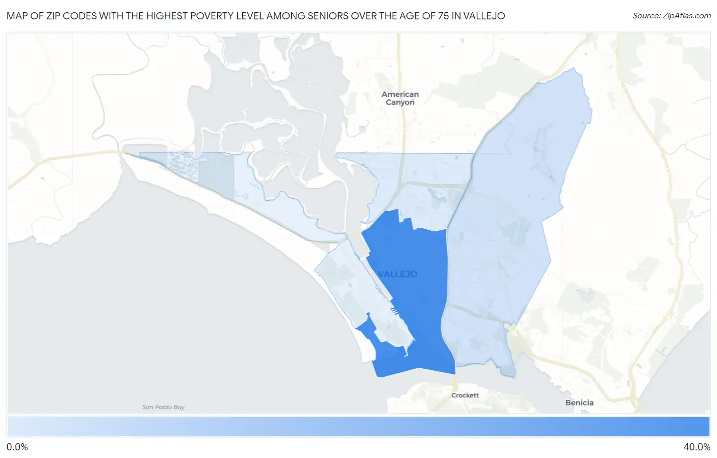 Zip Codes with the Highest Poverty Level Among Seniors Over the Age of 75 in Vallejo Map