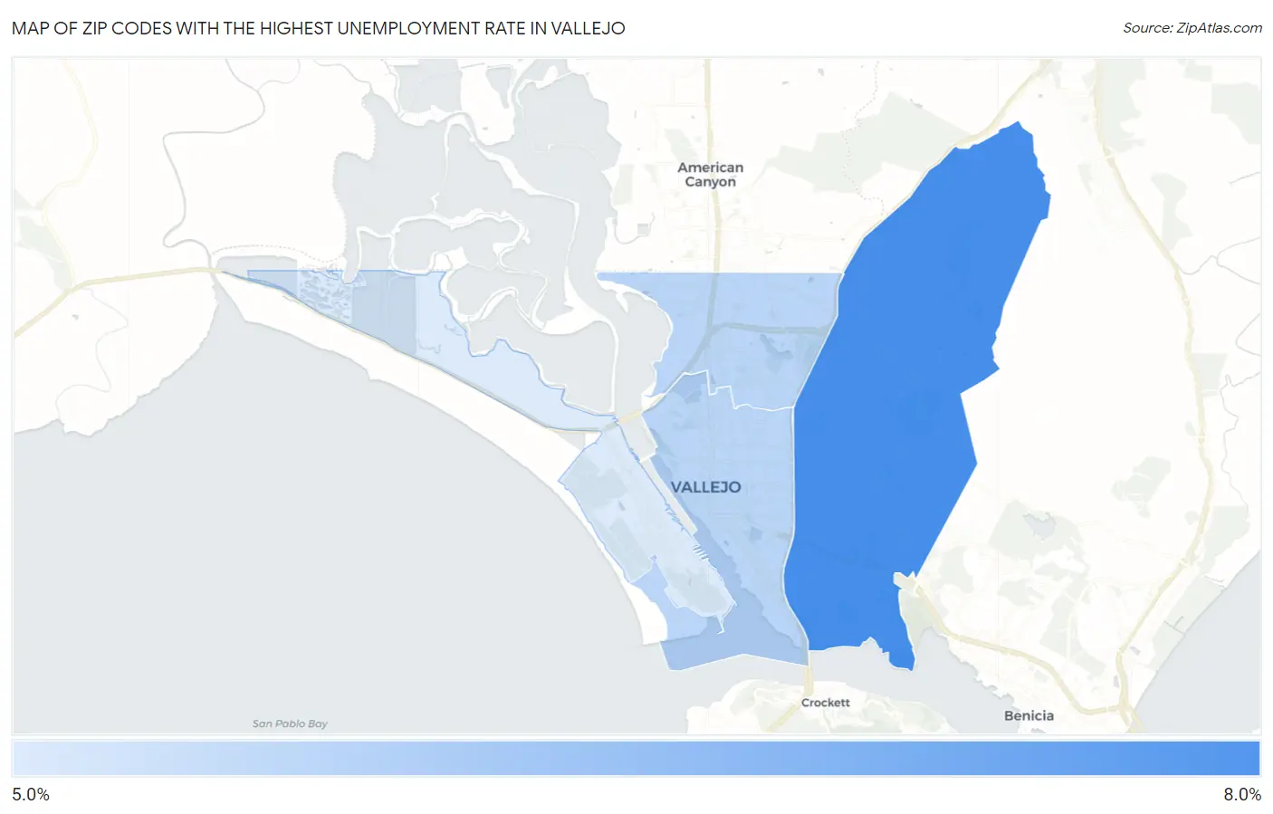 Zip Codes with the Highest Unemployment Rate in Vallejo Map