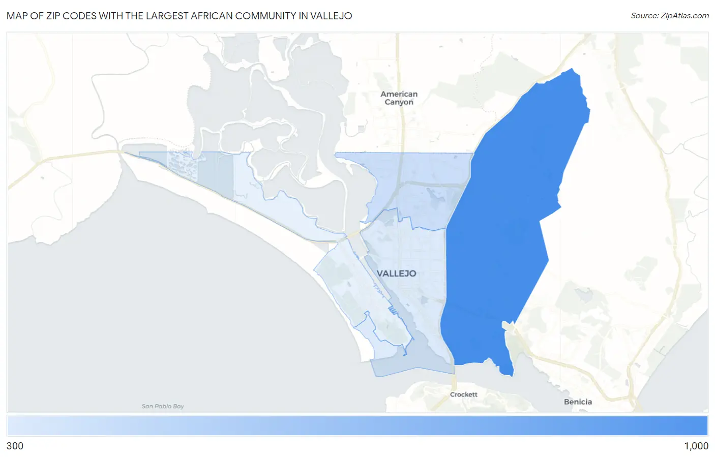 Zip Codes with the Largest African Community in Vallejo Map
