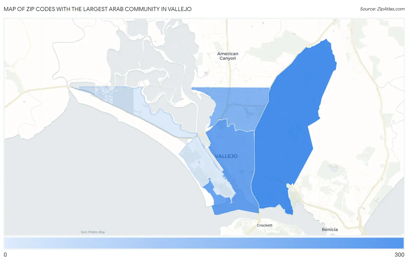 Zip Codes with the Largest Arab Community in Vallejo Map