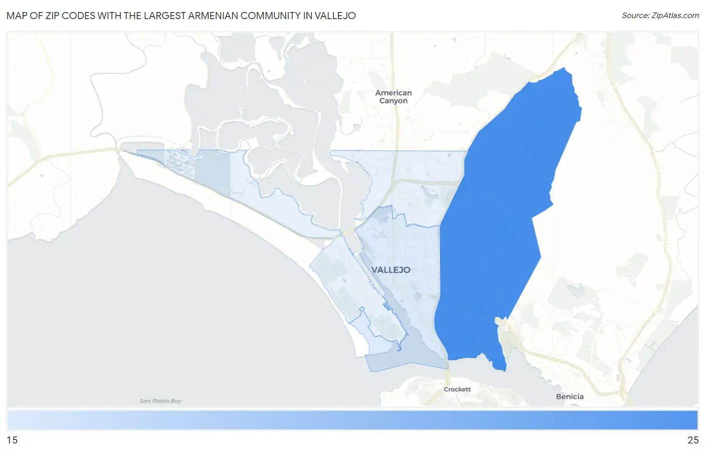 Zip Codes with the Largest Armenian Community in Vallejo Map