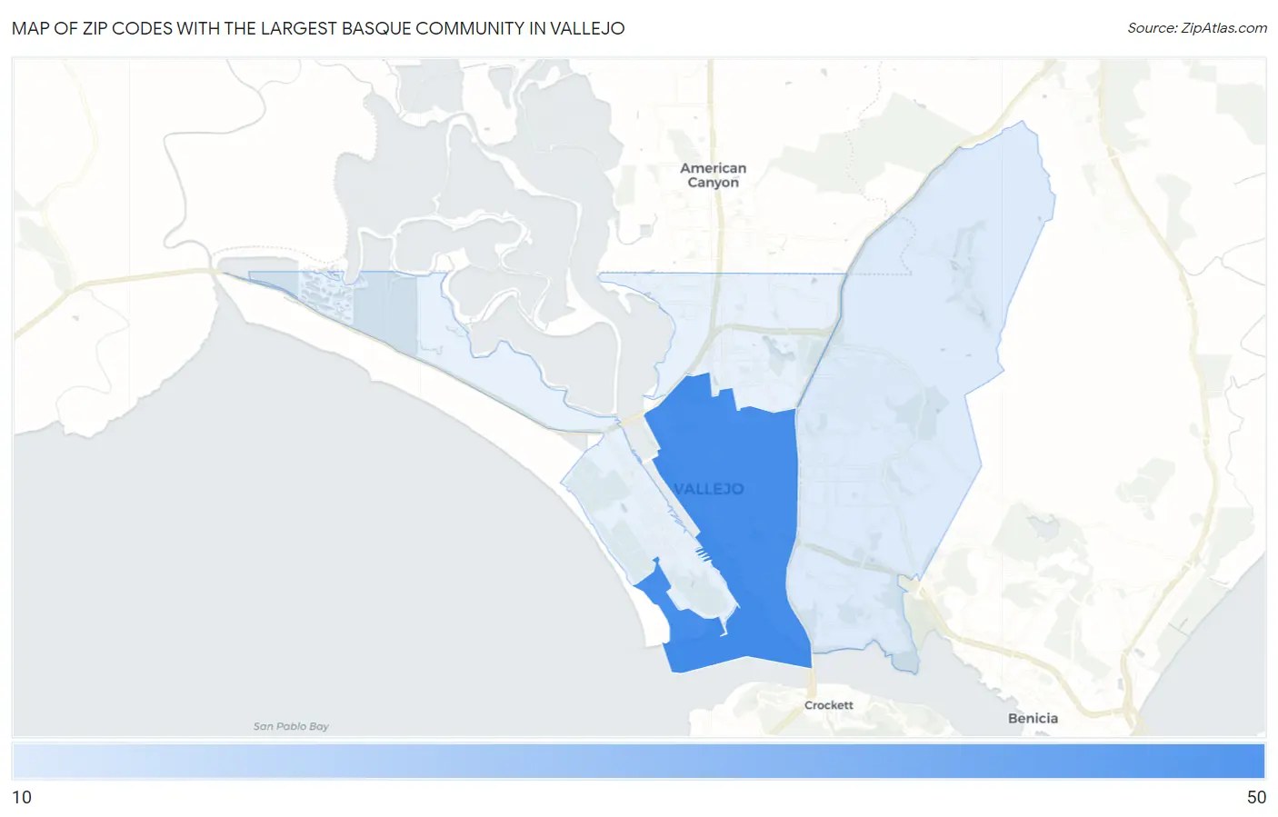 Zip Codes with the Largest Basque Community in Vallejo Map
