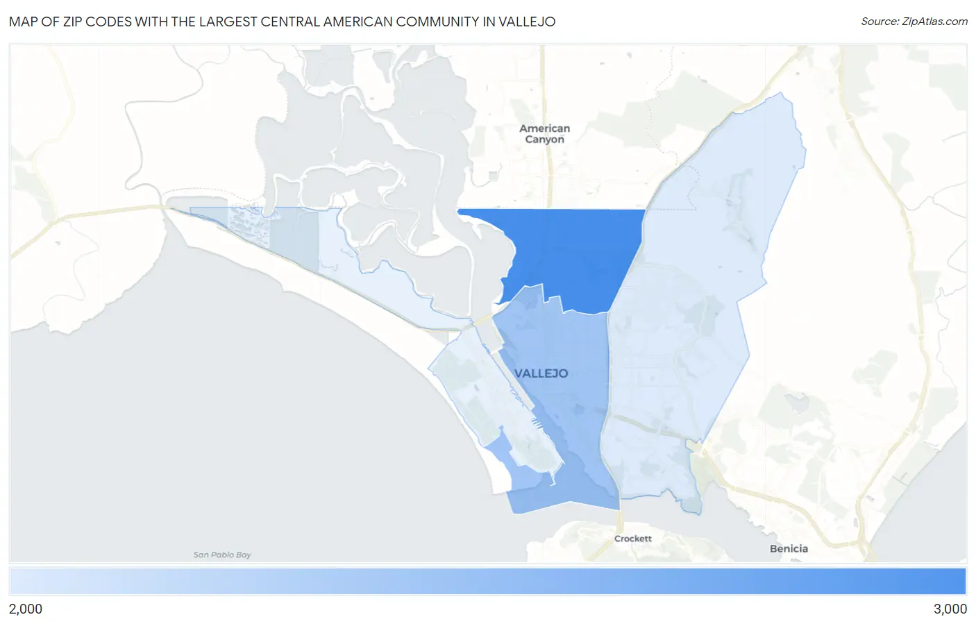 Zip Codes with the Largest Central American Community in Vallejo Map