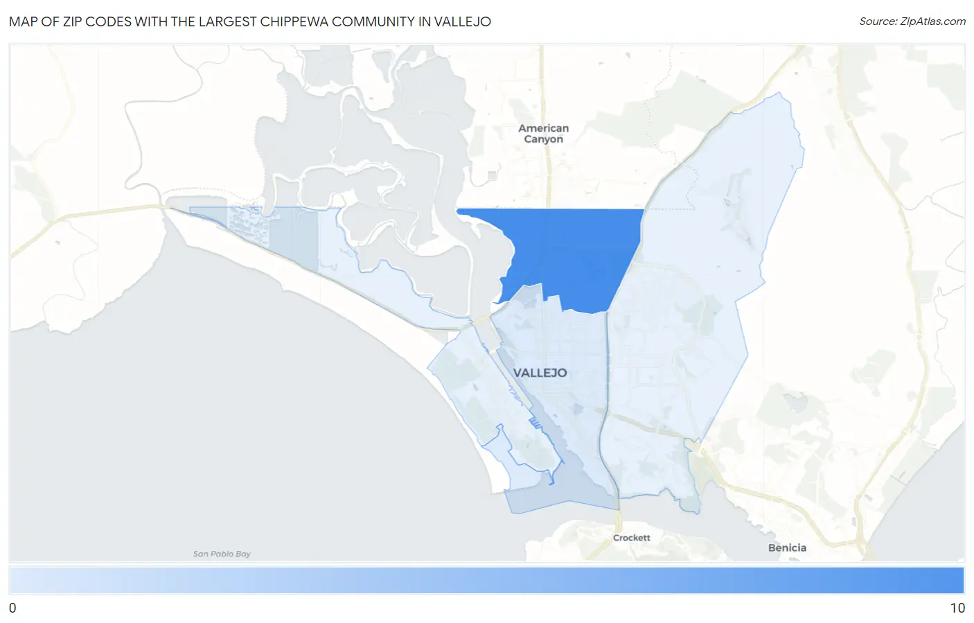 Zip Codes with the Largest Chippewa Community in Vallejo Map