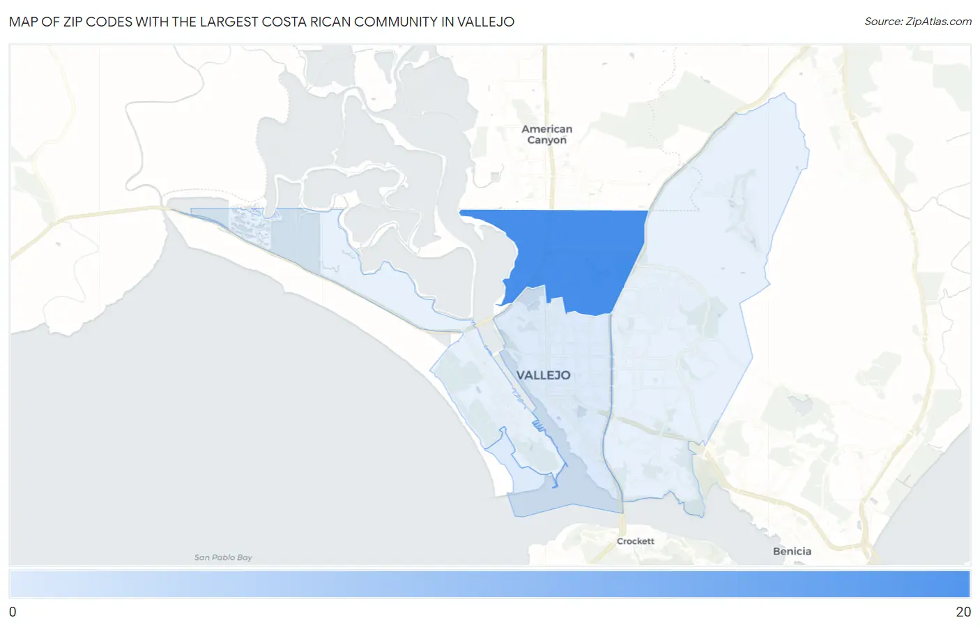 Zip Codes with the Largest Costa Rican Community in Vallejo Map