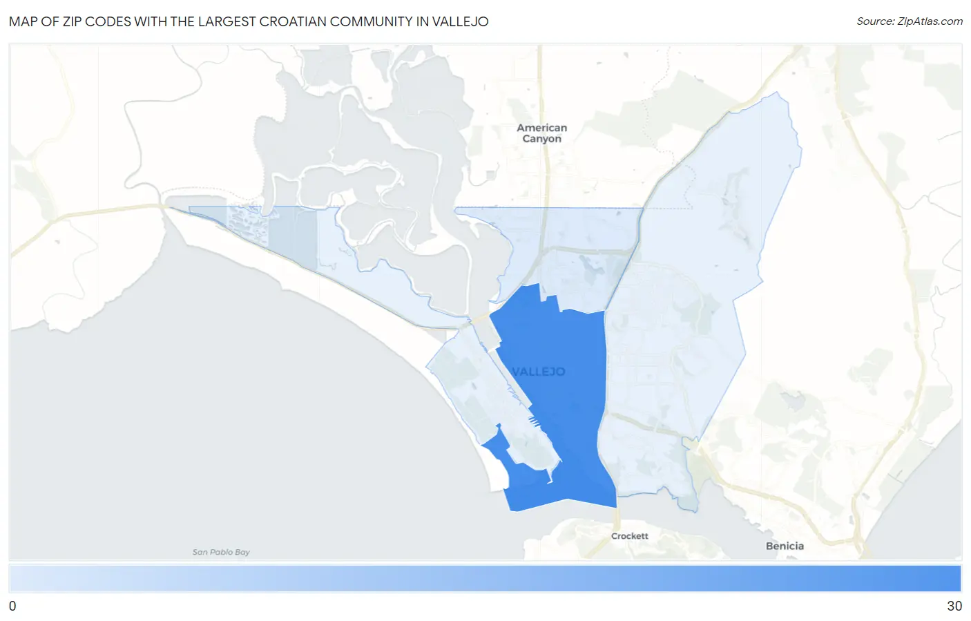 Zip Codes with the Largest Croatian Community in Vallejo Map