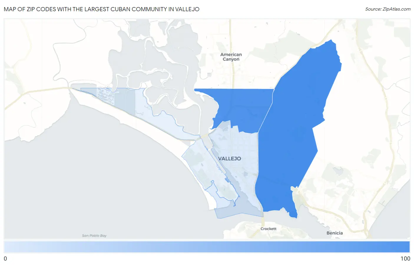 Zip Codes with the Largest Cuban Community in Vallejo Map