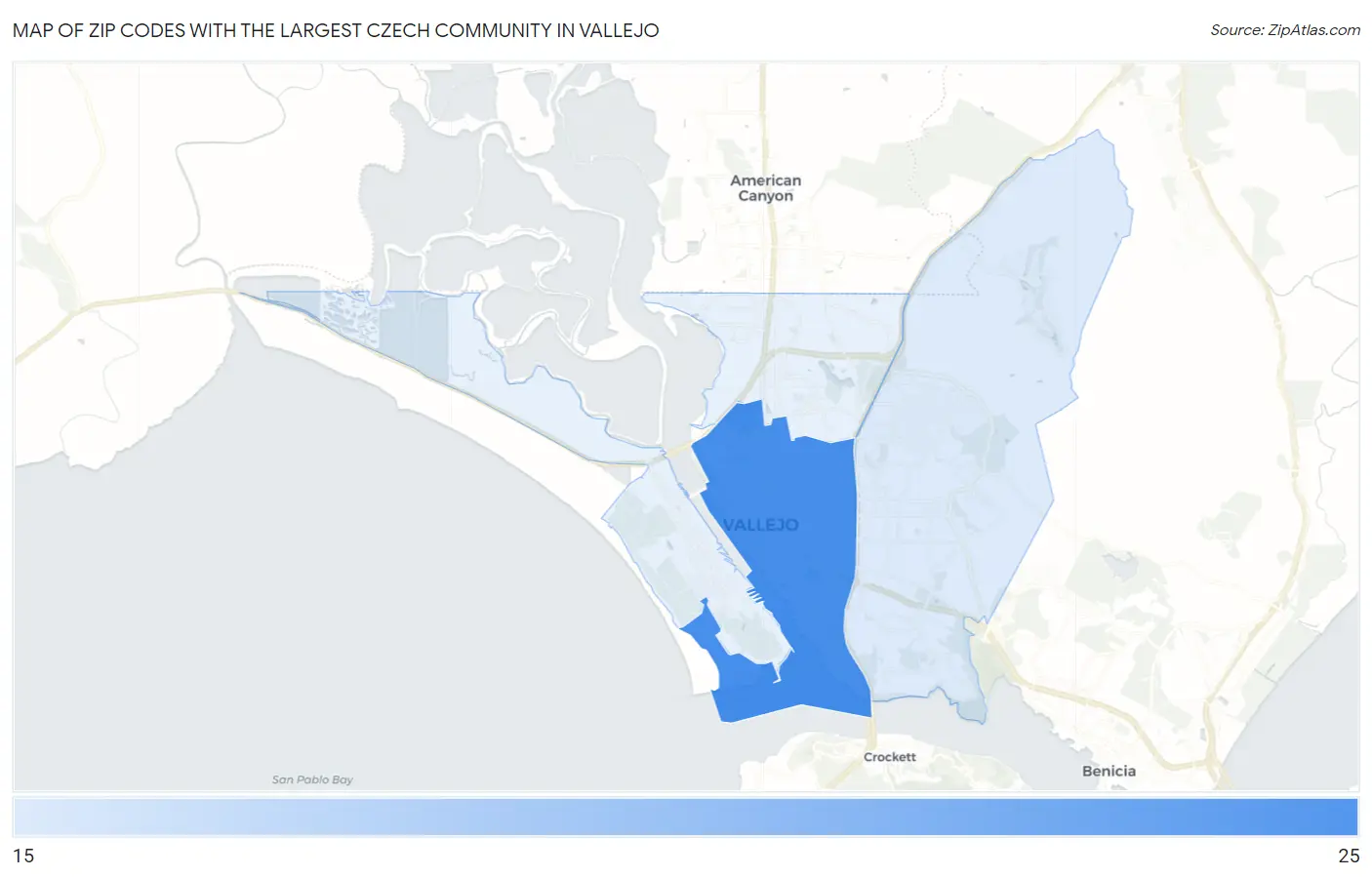 Zip Codes with the Largest Czech Community in Vallejo Map