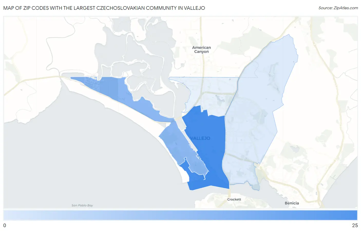 Zip Codes with the Largest Czechoslovakian Community in Vallejo Map
