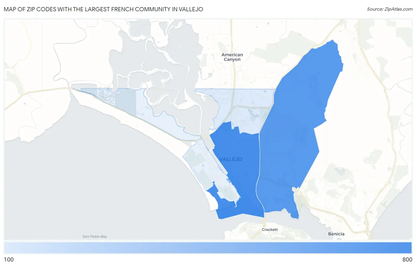 Zip Codes with the Largest French Community in Vallejo Map