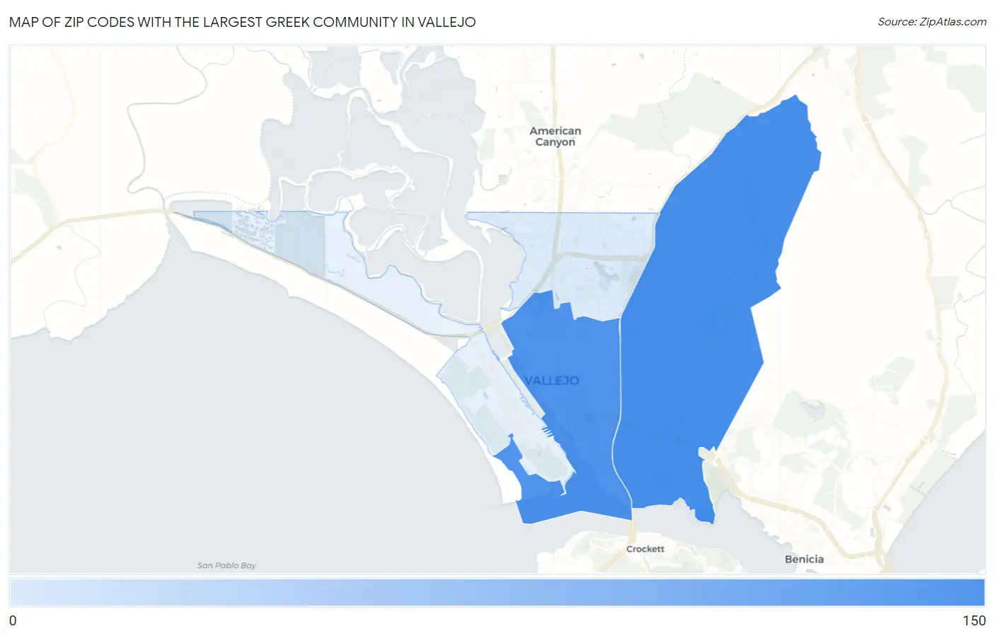 Zip Codes with the Largest Greek Community in Vallejo Map