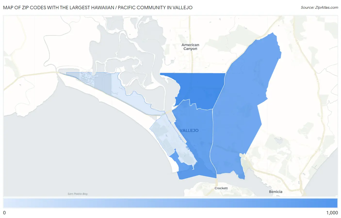 Zip Codes with the Largest Hawaiian / Pacific Community in Vallejo Map