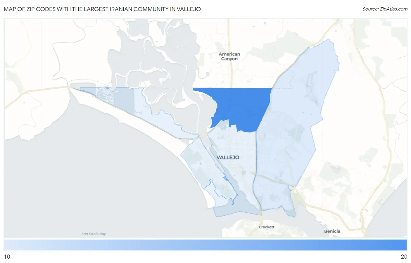 Zip Codes with the Largest Iranian Community in Vallejo Map