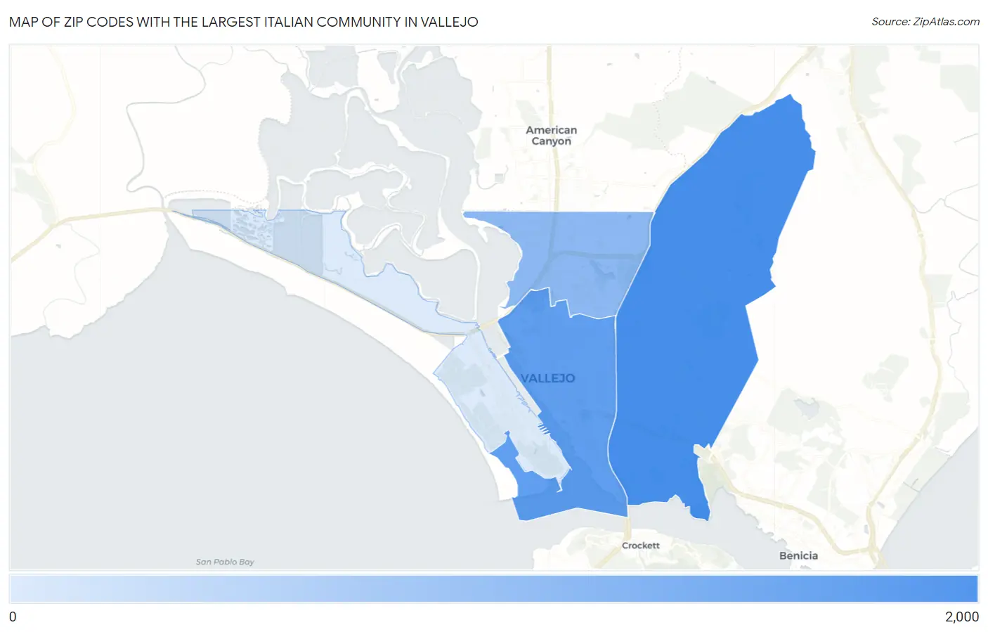Zip Codes with the Largest Italian Community in Vallejo Map