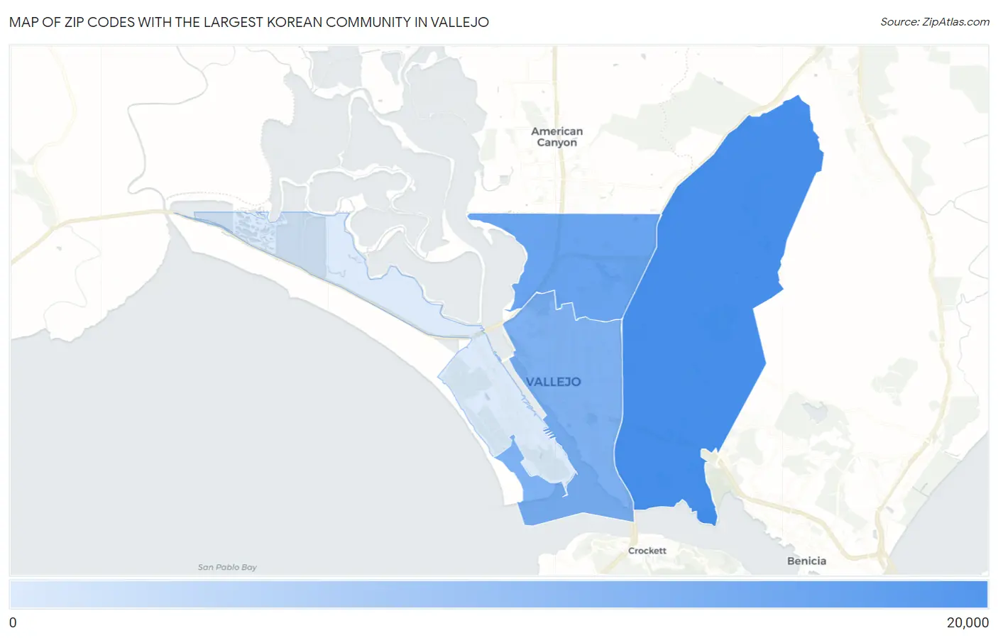 Zip Codes with the Largest Korean Community in Vallejo Map