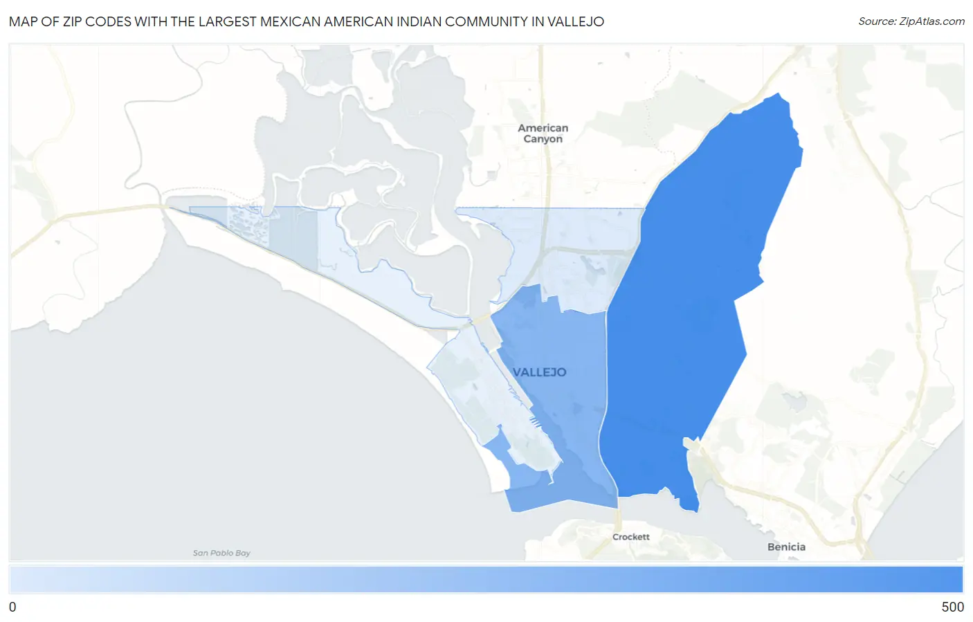 Zip Codes with the Largest Mexican American Indian Community in Vallejo Map