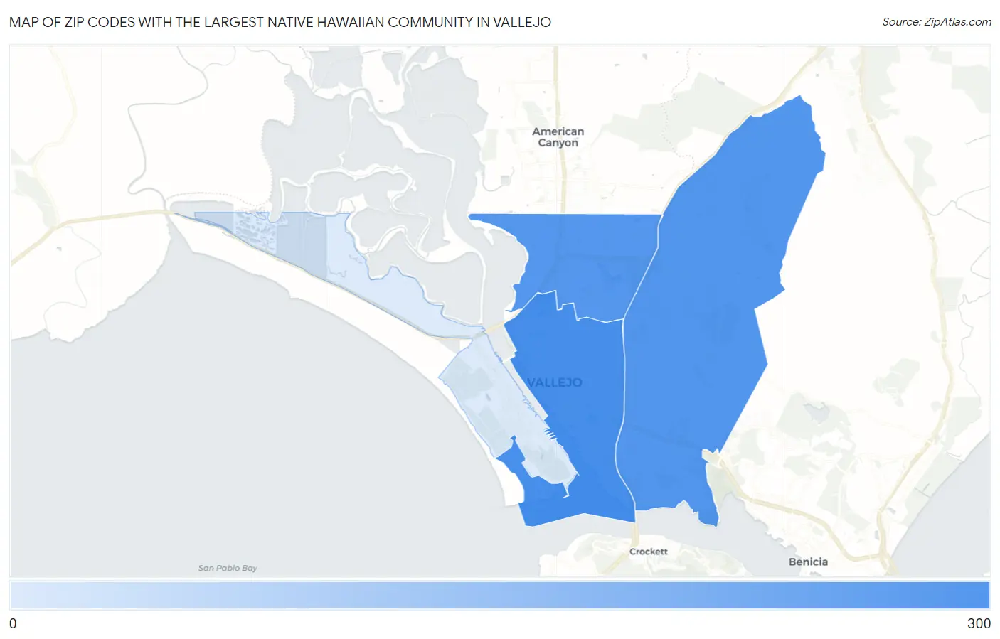 Zip Codes with the Largest Native Hawaiian Community in Vallejo Map
