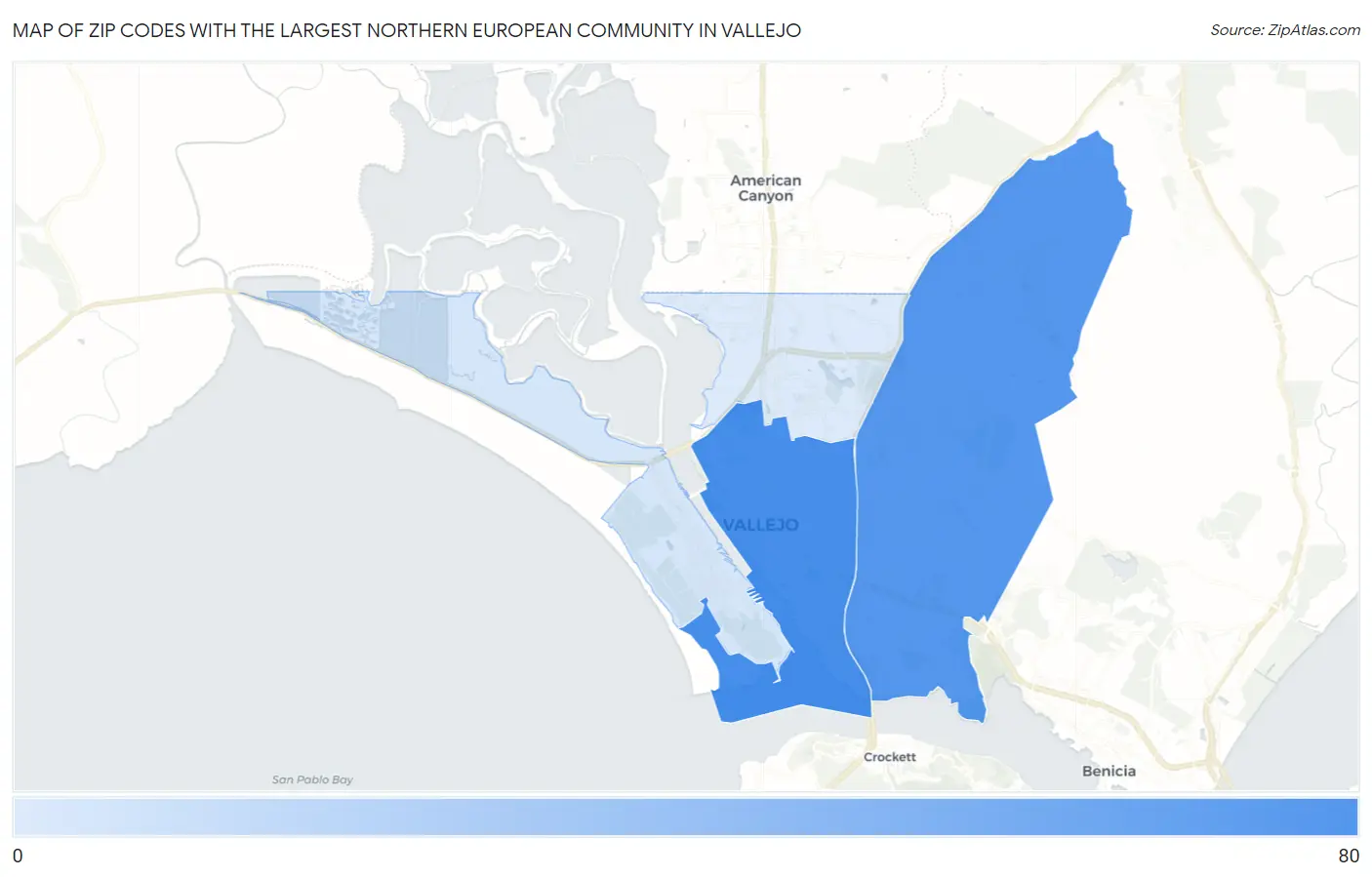 Zip Codes with the Largest Northern European Community in Vallejo Map