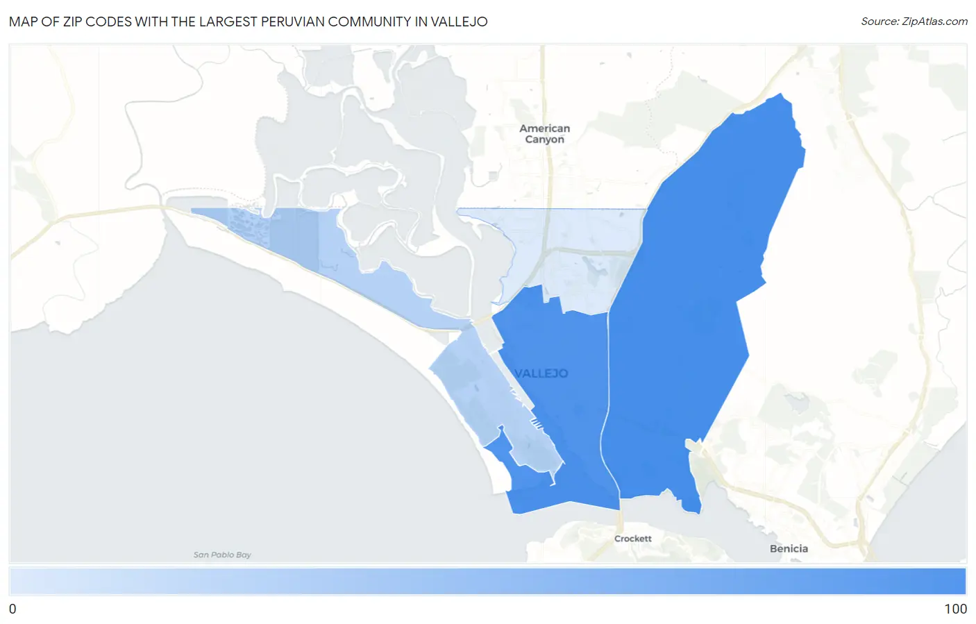 Zip Codes with the Largest Peruvian Community in Vallejo Map