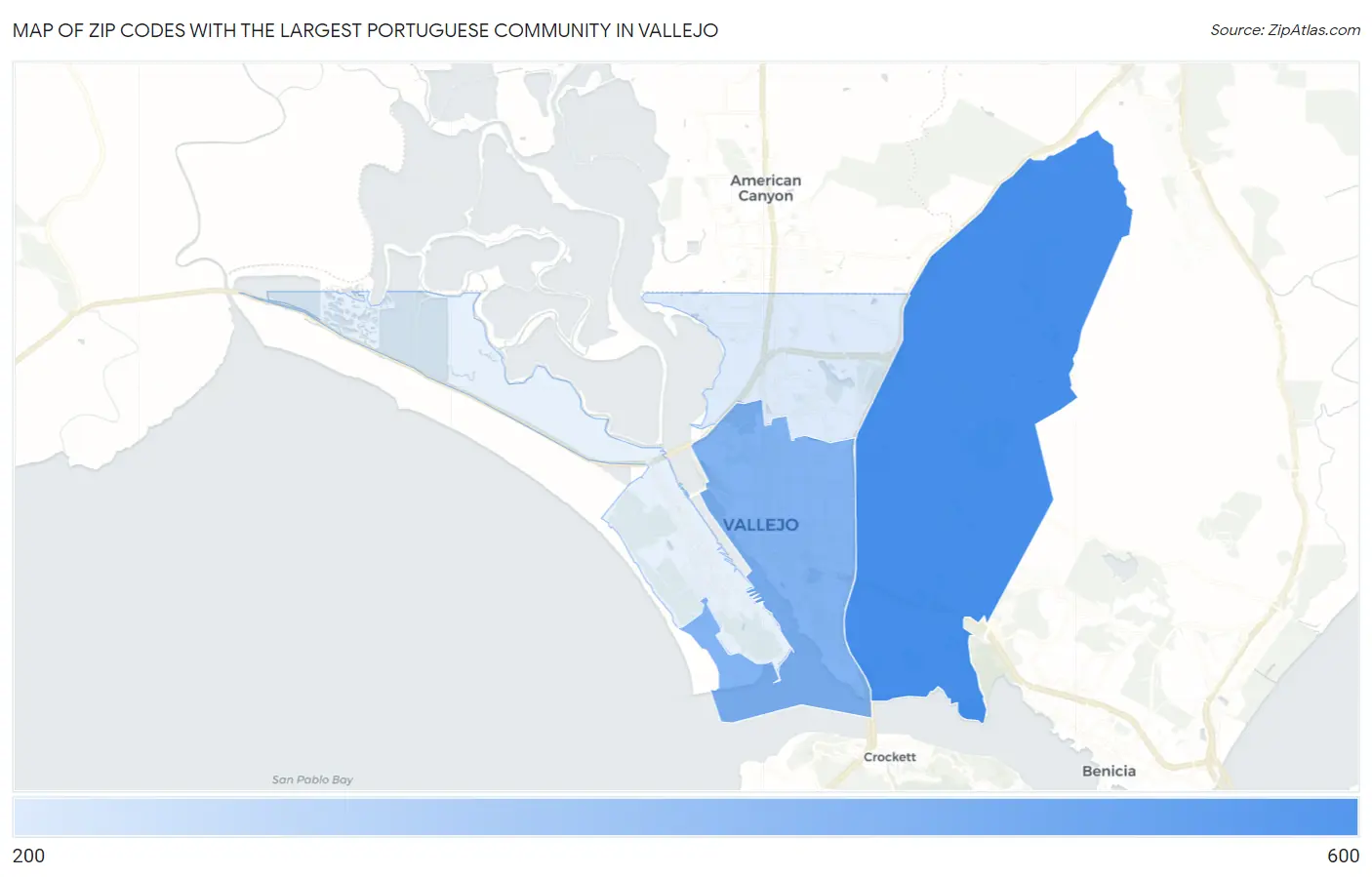 Zip Codes with the Largest Portuguese Community in Vallejo Map
