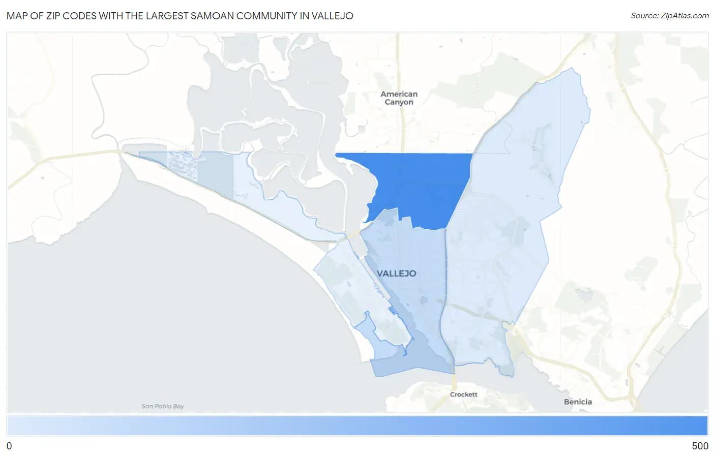 Zip Codes with the Largest Samoan Community in Vallejo Map