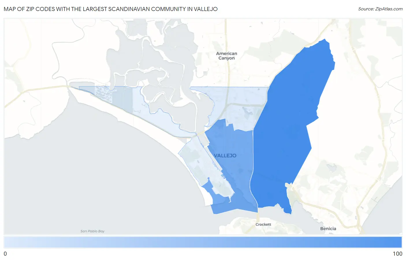 Zip Codes with the Largest Scandinavian Community in Vallejo Map