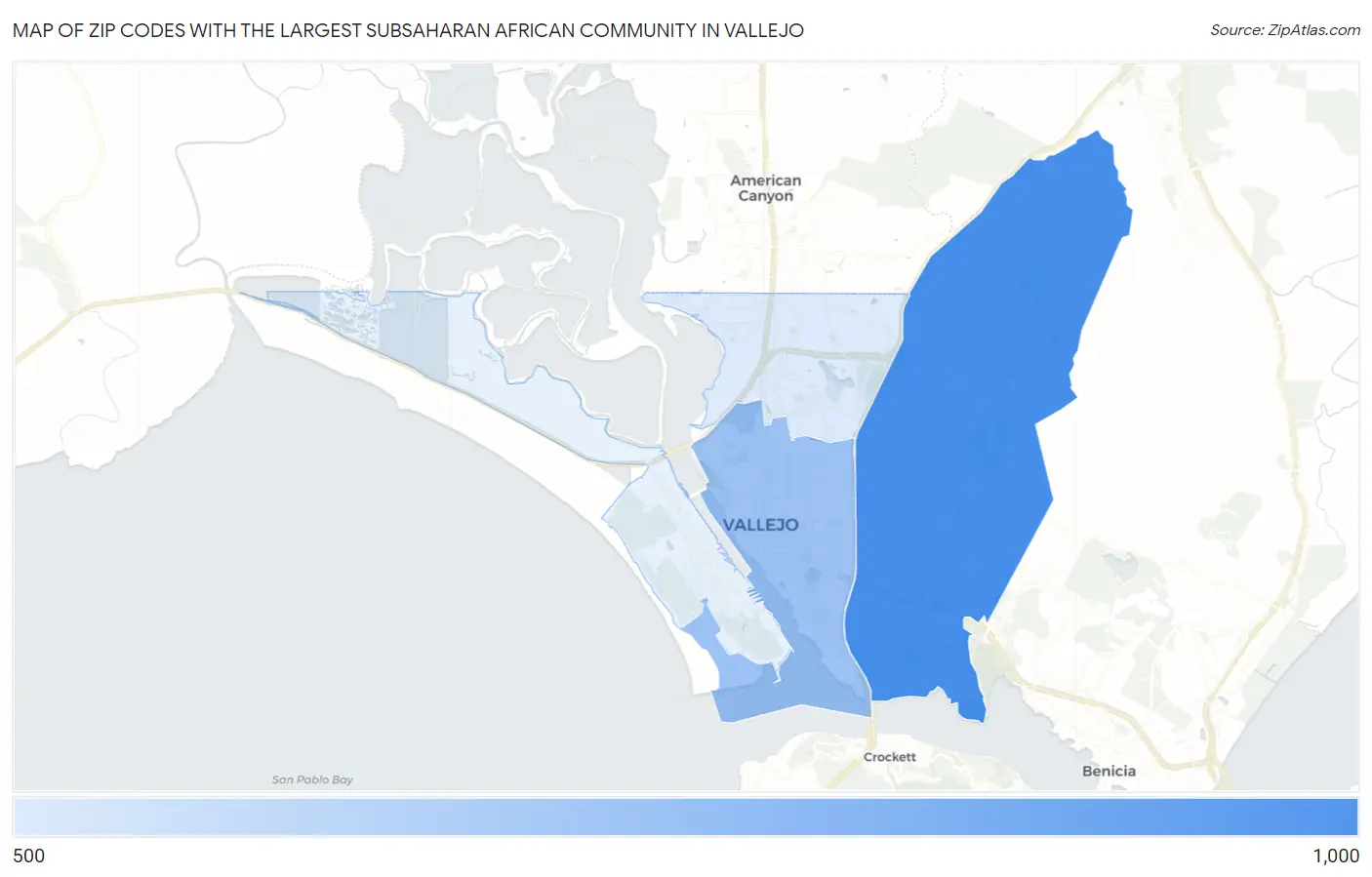 Zip Codes with the Largest Subsaharan African Community in Vallejo Map