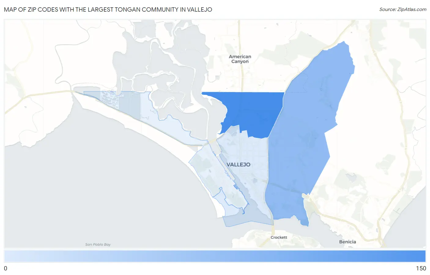 Zip Codes with the Largest Tongan Community in Vallejo Map
